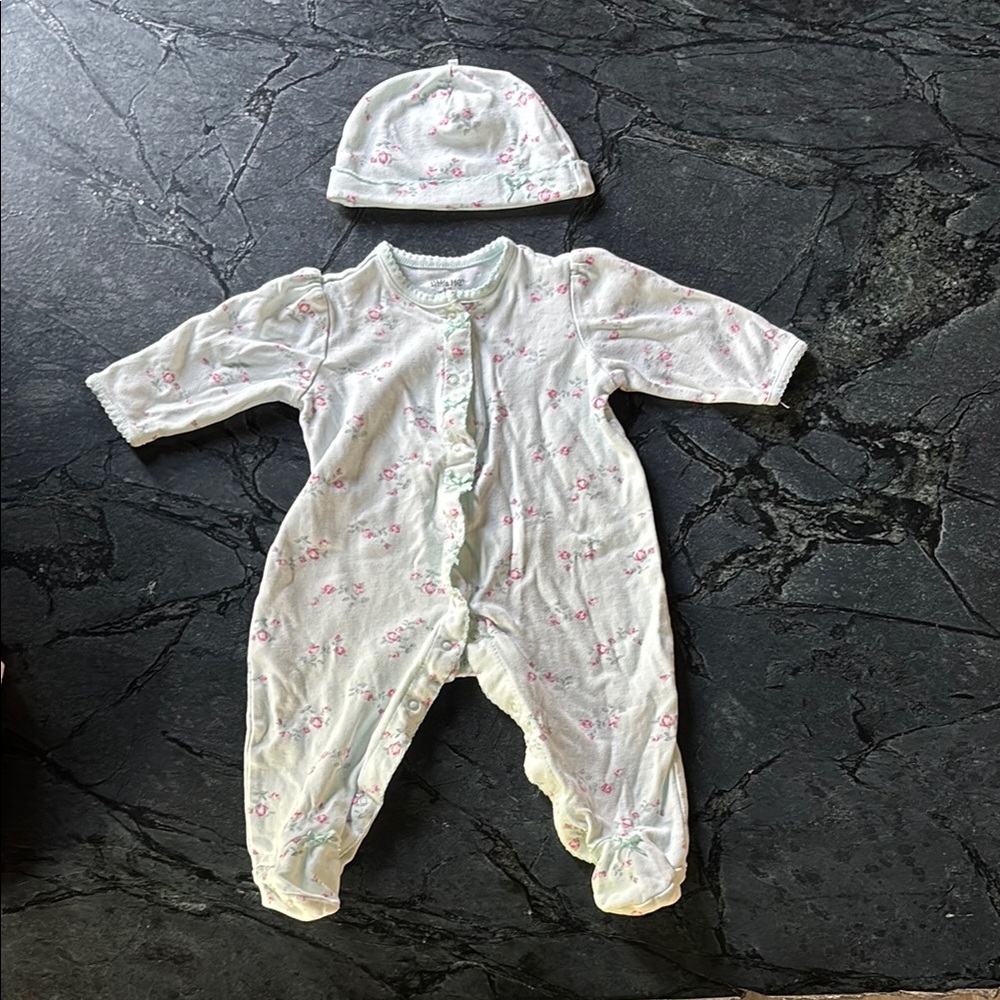 Little Me Baby Blue and Pink Floral Footies